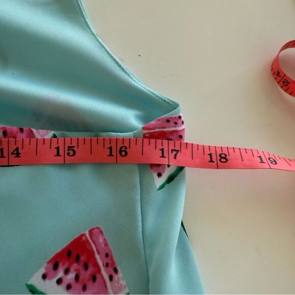 Everly Sleeveless Razorback Lined Blue Dress with Watermelon Print Size Medium - Picture 8 of 9